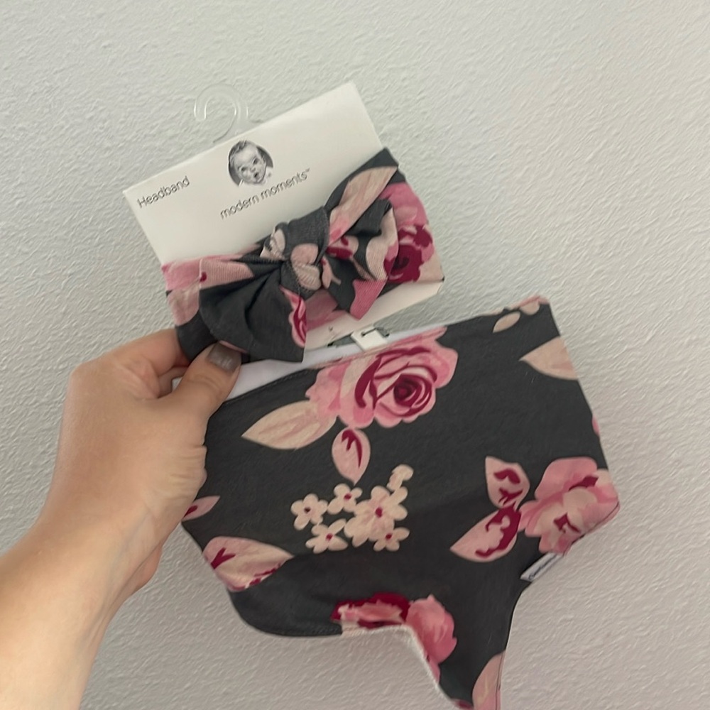 Baby girl headband bib floral set new